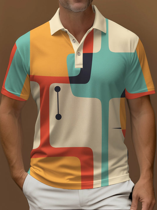 Men's Casual Fashion Contrast Color Hawaiian Polo Shirt