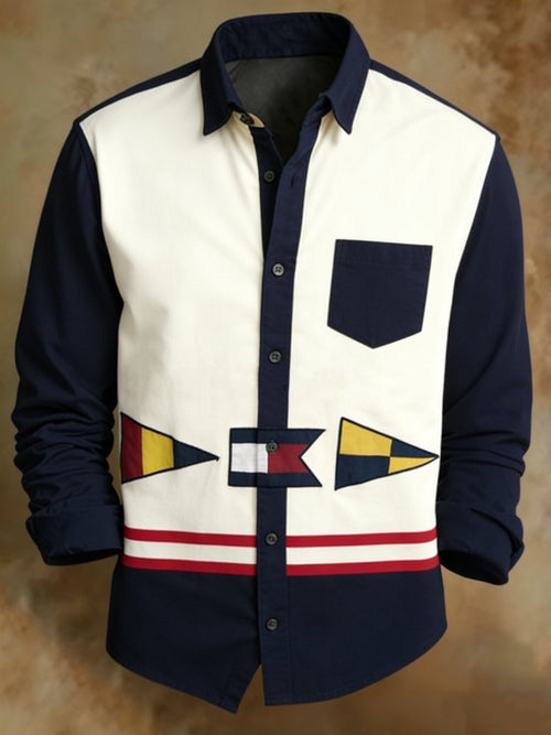 Men's Retro Classic Colorblock Pattern Print Shirt