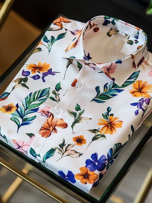 Men's Satin Luxe Hawaiian Floral Print Short Sleeve Button Shirt
