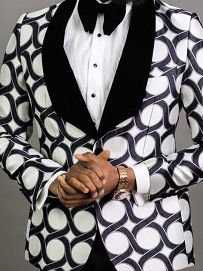 Men's Stylish Contrast Color Printed Single-Breasted Two-Button Slim-Fit Blazer