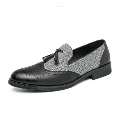 Business Casual Retro Carved Color Block Fringed Leather Shoes