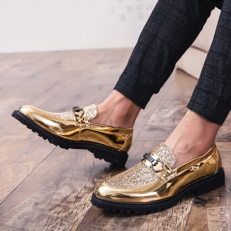 British Fashion Matching Sequin Business Dress Leather Shoes