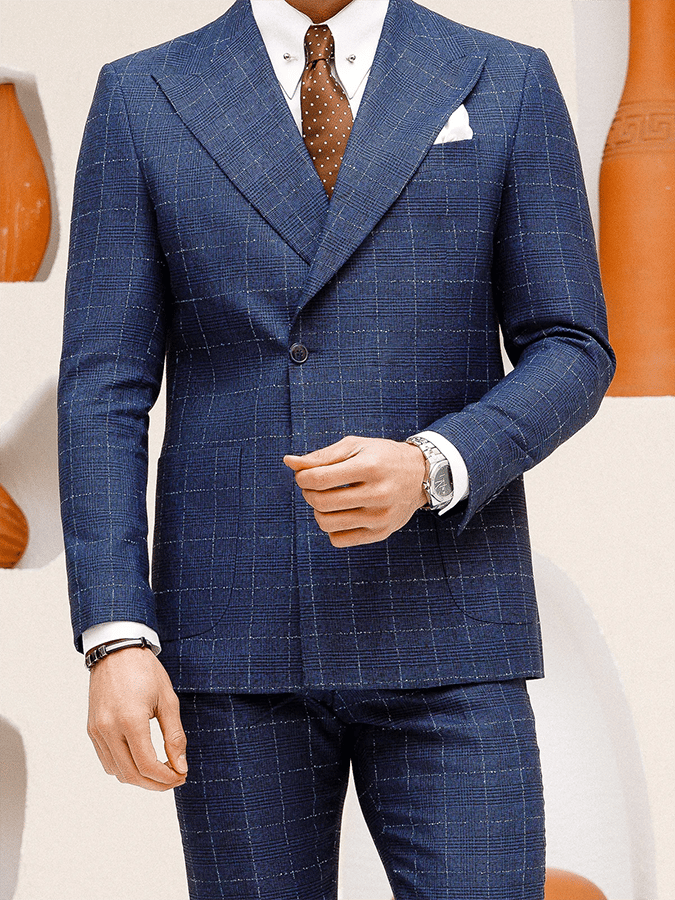 Men's Retro Single Breasted Plaid Gentleman Business Suit Jacket