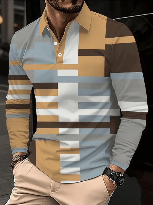 Men's Business Casual Striped Long Sleeve Polo