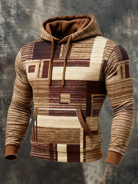 Men's Retro Distressed Color Block Print Casual Long Sleeve Sweatshirt