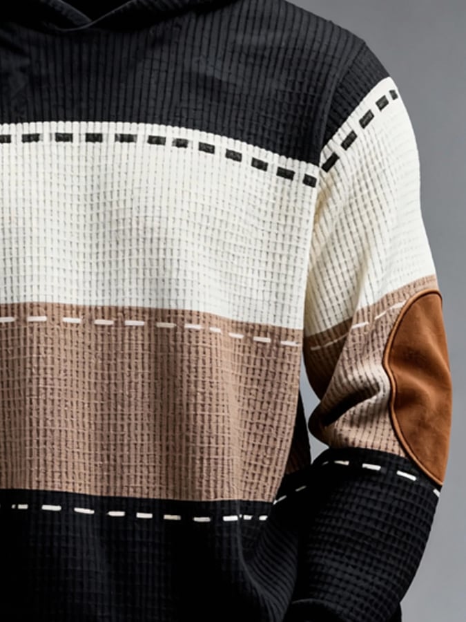 Men's Retro Color Block Print Zipper Sweatshirt