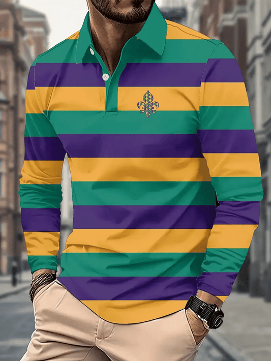 Men's Party Carnival Print Long Sleeve Polo Shirt