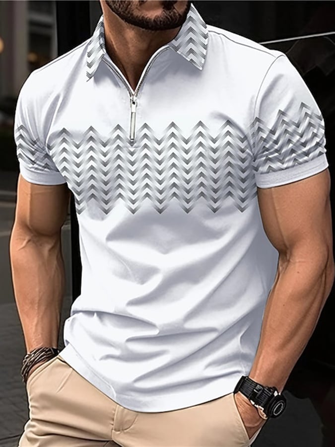 Printed Lapel Pullover Casual Polo Shirt