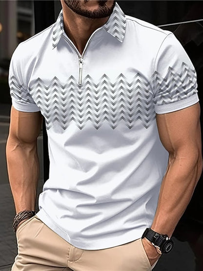 Printed Lapel Pullover Casual Polo Shirt