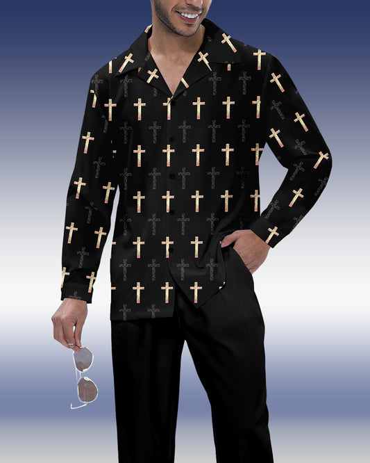 Men's Gradient Print Long Sleeve Shirt Walking Suit 638