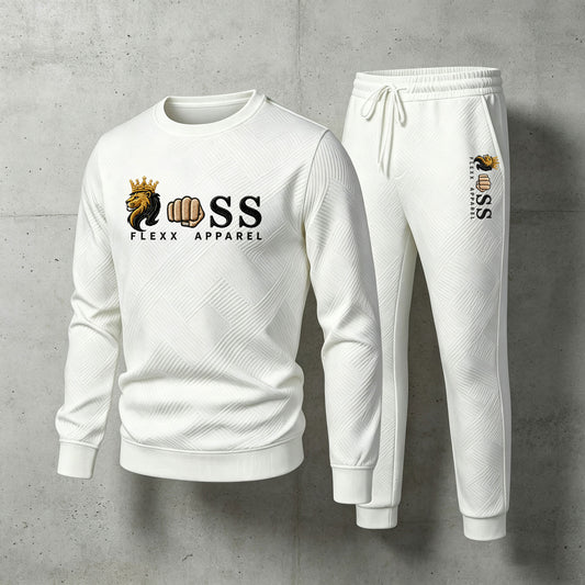 Men's White Crew-Neck Long-Sleeve Shirt and Long Pants Set