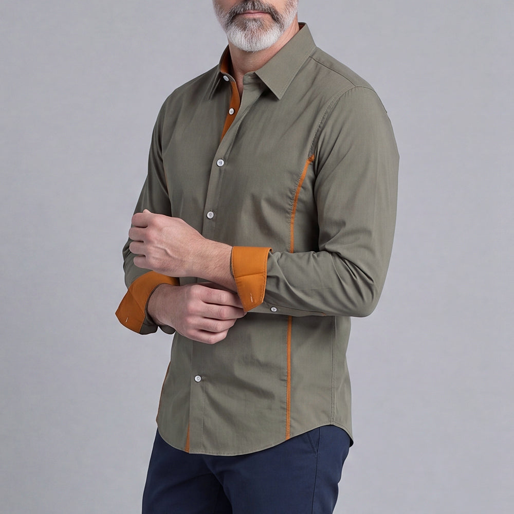 Men's Color-Blocked V-Neck Long-Sleeve Shirt