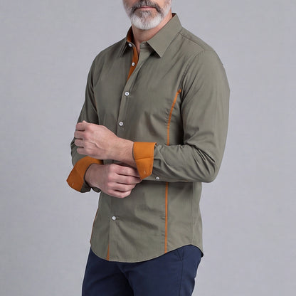 Men's Color-Blocked V-Neck Long-Sleeve Shirt