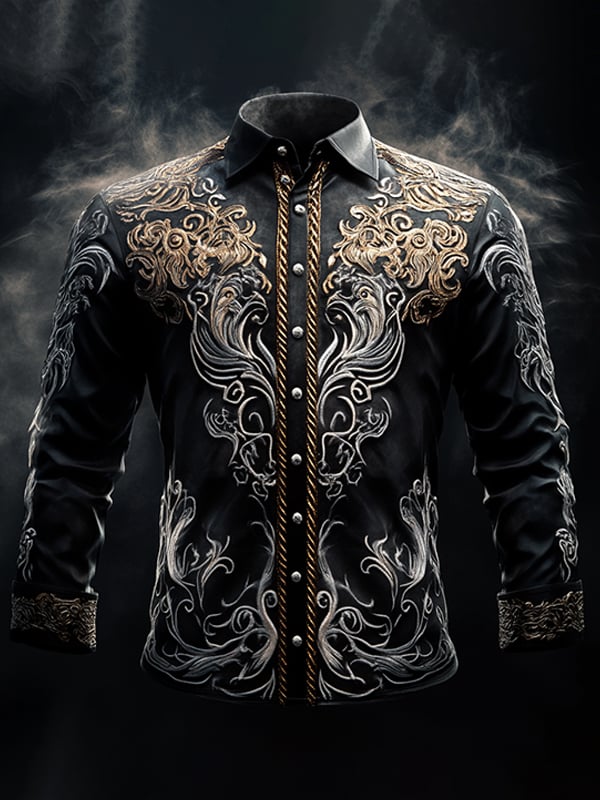 Men's Vintage Viking Print Long Sleeve Shirt