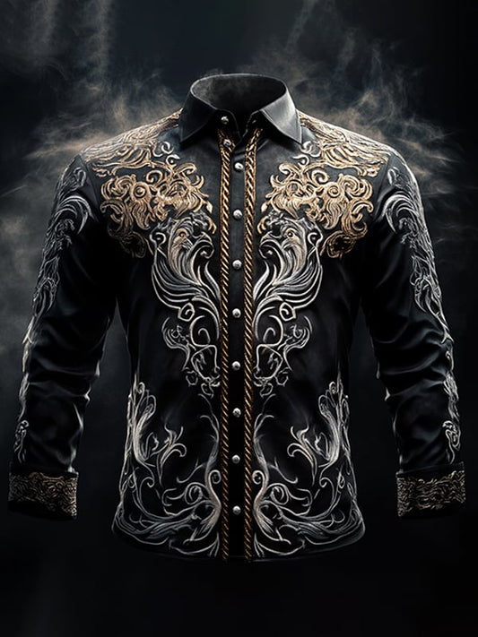 Men's Vintage Viking Print Long Sleeve Shirt