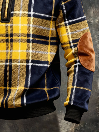 Men's Retro Color Block Print Color-Blocked Zip-Up Sweatshirt