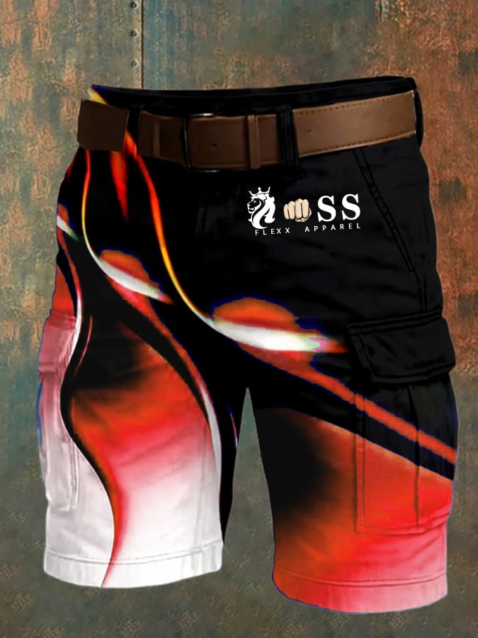 Men's Retro Letter Print Multi-Pocket Design Cargo Shorts