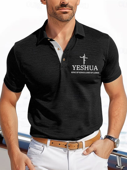 Men's Retro Faith “Yeshua King OF Kings Lord Of Lords�? Casual Printed Polo Shirt