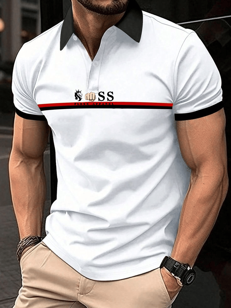 Men's Business Logo Button-Down Short Sleeve Polo Shirt