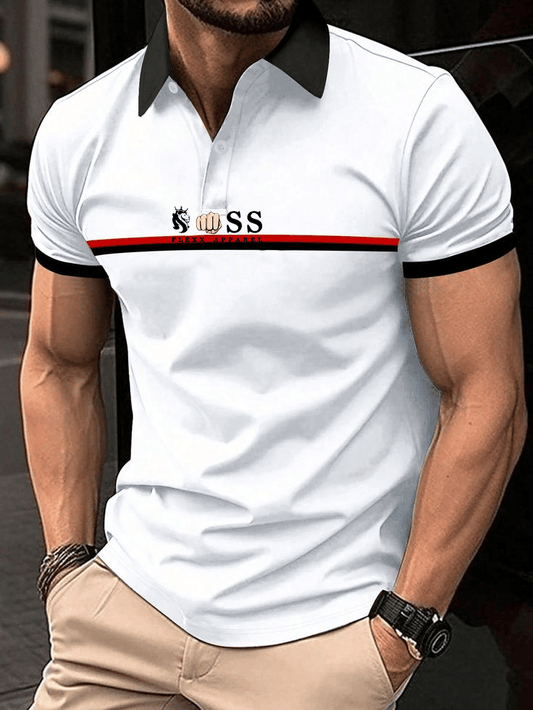 Men's Business Logo Button-Down Short Sleeve Polo Shirt