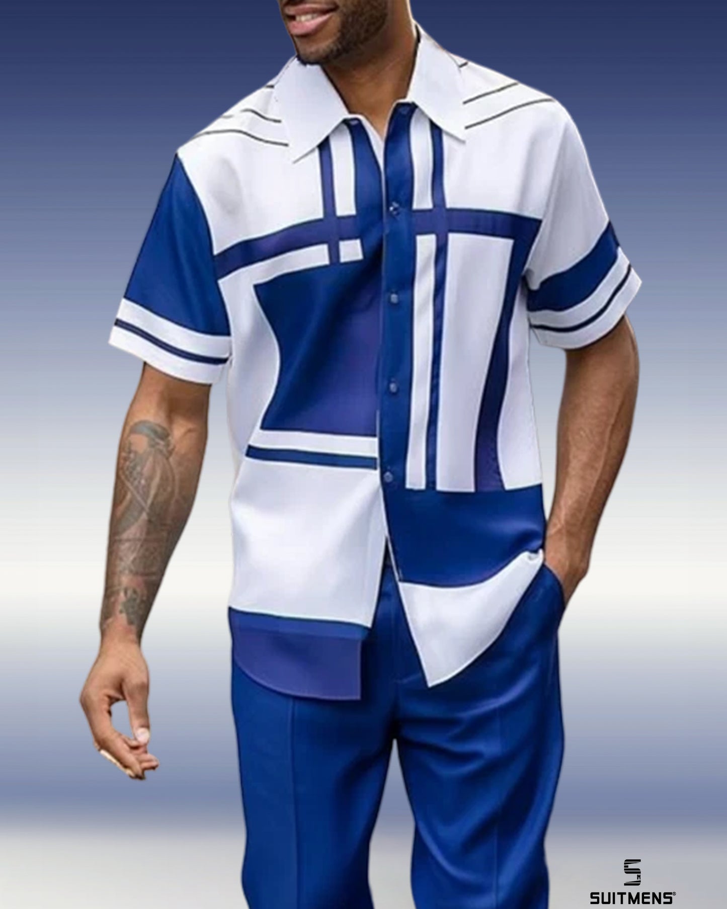 Men's Geometric Short-sleeved Trousers Two-piece Walking Suit