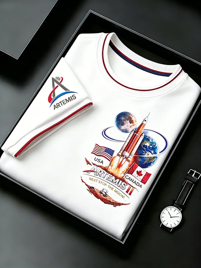 Men's  Next Stop The Moon USA And Canada Artemis II 2026 Rocket Launch Print T-Shirt
