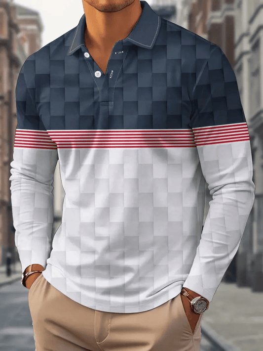 Men's Business Light Luxury Striped Print Lapel Polo Shirt