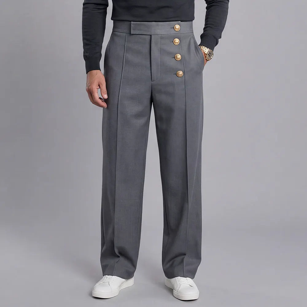 Men's Loose-Fit, High-Waisted, Wide-Leg, Single-Breasted Dress Pants