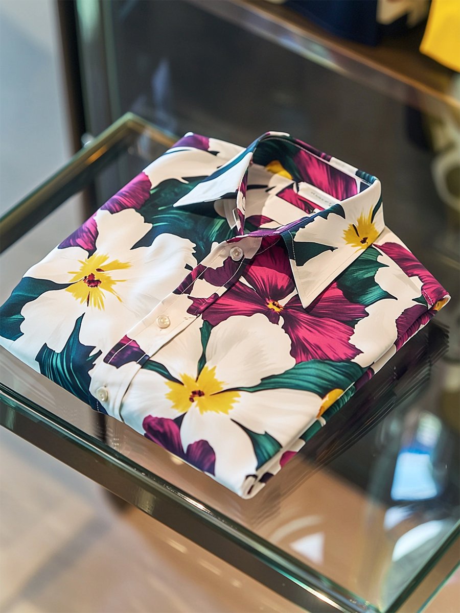 Men's Satin Luxe Hawaiian Print Short Sleeve Button Shirt