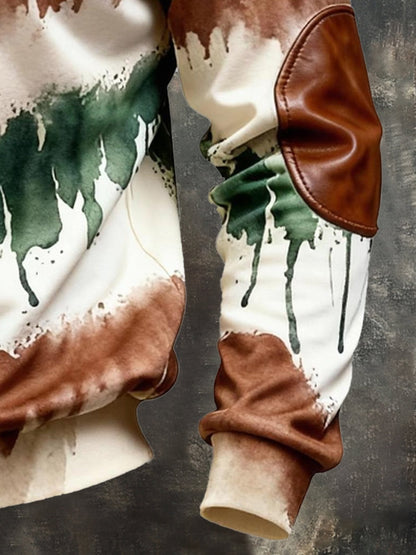 Men's Vintage Color-Block Printed Zip-Up Hoodie