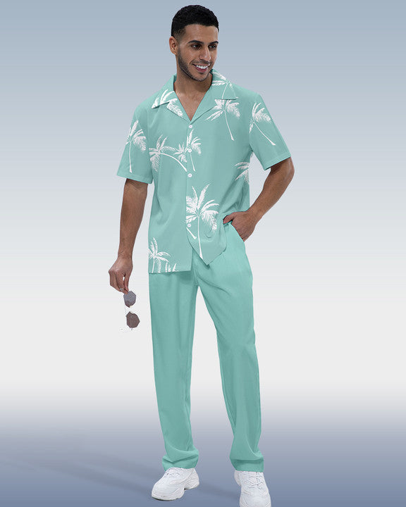 Rianmond Men's Hawaiian Print Short Sleeve Shirt Walking Set 3 Colors 414