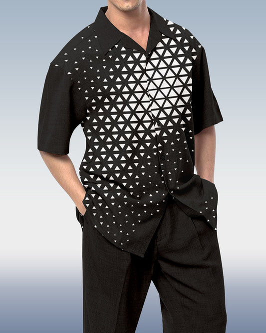 Rianmond Men's Geometric Print Short Sleeve Walking Suit 527