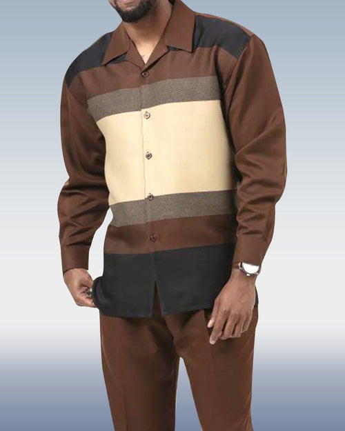 Suitmens Long Sleeve Trousers Colorblock Two-Piece Walking Set