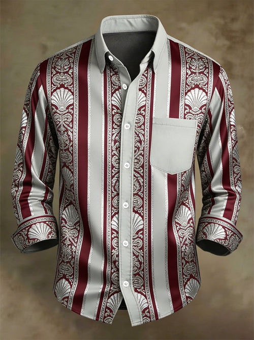 Men's Retro Business Casual Baroque Striped Long-Sleeved Shirt