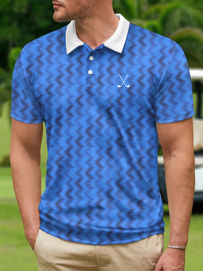 Men's Fashionable Geometric Short Sleeved Polo Shirt