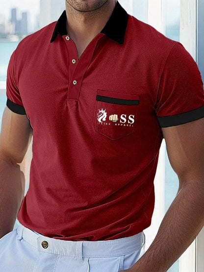 Men's Casual Comfortable Breathable Retro Letter Print Polo Shirt with Pockets