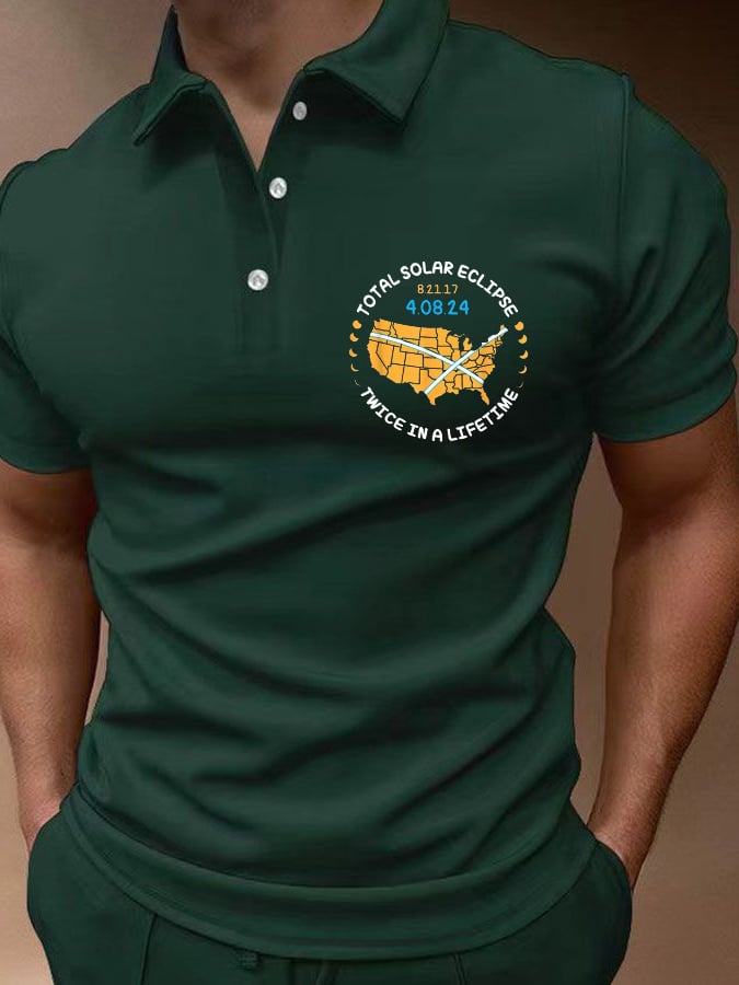 Men's Twice In A Lifetime Total Solar Eclipse Print Casual Polo Shirt