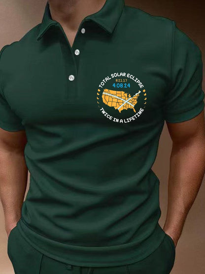 Men's Twice In A Lifetime Total Solar Eclipse Print Casual Polo Shirt
