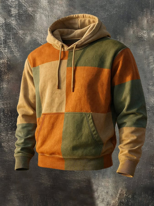 Men's Retro Distressed Color Block Print Casual Long Sleeve Sweatshirt