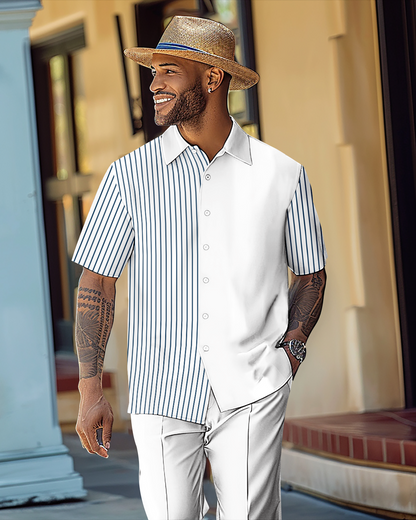 Men's Gorgeous Color Block Short Sleeve Shirt Walking Suit 1073