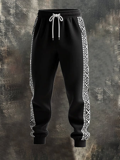 Men's Retro Distressed Contrast Color Hooded Casual Sweatshirt Set