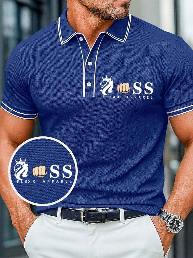 Men's casual, comfortable, and breathable retro letter print polo shirt