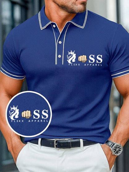 Men's casual, comfortable, and breathable retro letter print polo shirt