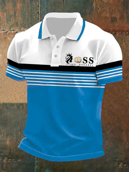 Men's Retro Letter Print Casual Polo Shirt