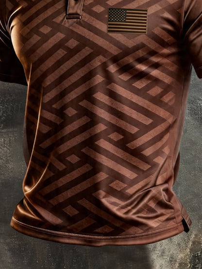 Men's Retro Patriotic Color-Block Short-Sleeve Polo Shirt