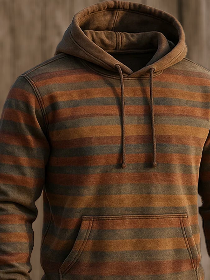 Men's Retro Distressed Color Block Print Casual Long Sleeve Sweatshirt