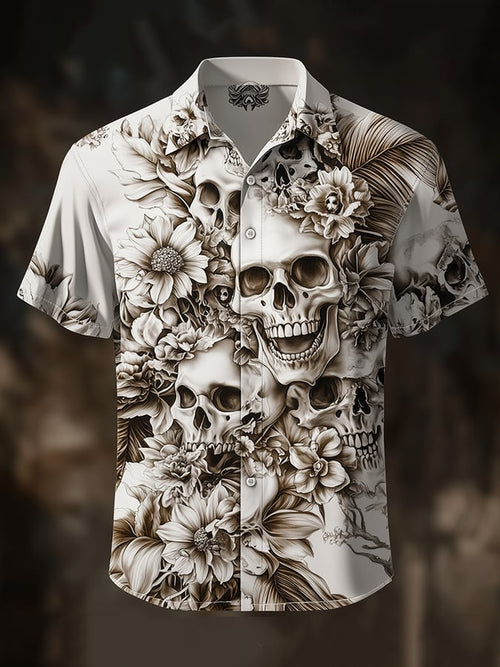 Men's Dark Exquisite Skull Floral Shirt