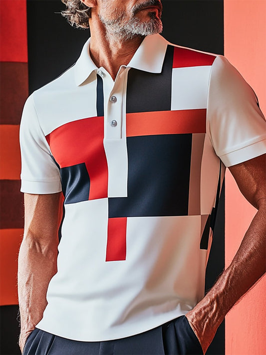 Men's Business Bauhaus Button-Down Short Sleeve Polo Shirt