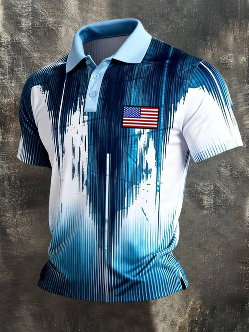 Men's Retro Patriot Color Block Polo Collar Short Sleeve