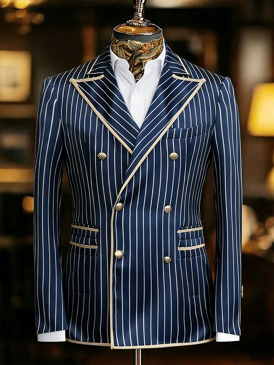Men's Vintage Striped Blue Suit Jacket